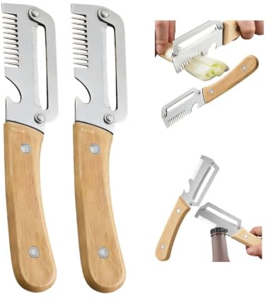 3 en 1 Éplucheur de légumes multifonctionnel pour la cuisine, Eplucheur Légumes avec Manche en Bois Massif, lame multifonction avec décapsuleur, Ustensiles de Cuisine Pour FruitsLégumes