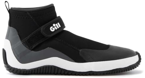 Gill Aquatech Ankle Cut Sailing Boots Black Size 45/46 UK 10.5-11 | 3mm Double Lined Neoprene, Adjustable Ankle Strap, Non-Marking Natural Rubber Sole, Reinforced Heel Toe, Water Sports Boots