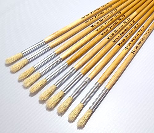 Major Brushes Hog Bristle Long Round Brushes Size 10 - Pack of 10