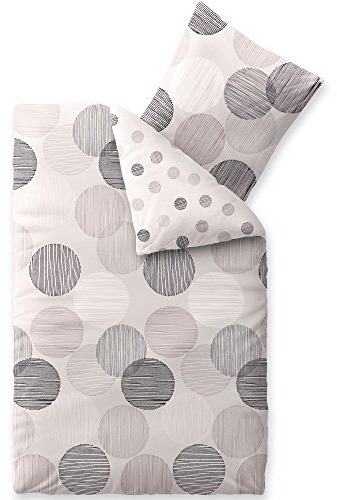 CelinaTex Touchme Filia reversible bed linen cotton dots stripes white grey anthracite 155 x 220 cm