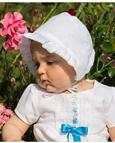 Grace of Sweden Taufmütze Mädchen und Jungen Weiß Unisex Taufmütze aus Leinen für Taufkleid - Baby Taufhaube 3-18 Monate