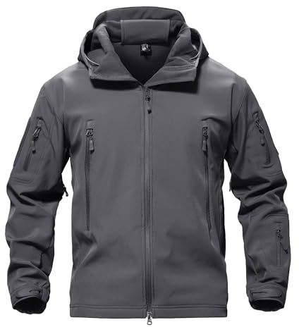 TACVASEN Men's Ski Lightweight Army Military Tactical Rain Coats Waterproof Softshell Fleece Winter Warm Jacket Hiking Gray XL