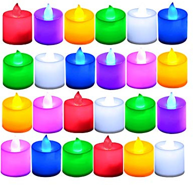 LANKER 24 Pack Flameless Tealight Candles, 7 Color Changing Battery Operated Led Tea Lights, Electronic Fake Candles, Decorations for Wedding, Party, Christmas, Halloween (7 Color Changing)