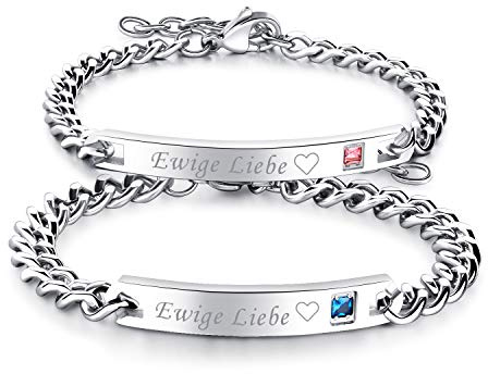 JewelryWe Valentinstag Schmuck Geschenkideen EIN Paar EIN Leben Lang Serien Silbrige Partner Ambänder aus Edelstahl mit kostenlos Gravur