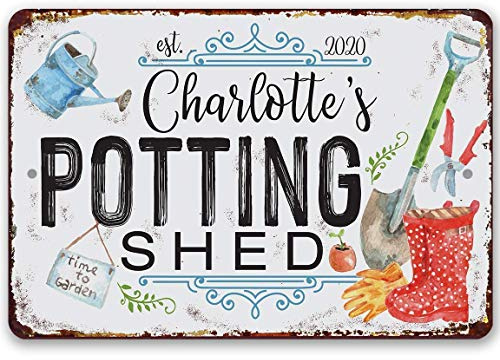 Personalized Potting Shed Metal Sign - Classic Garden Decor and Greenhouse Sign, She Shed Accessories, Custom Name Gift for Gardeners, 8x12 or 12x8 Use Indoor or Outdoor Rustic Style Metal Tin Sign