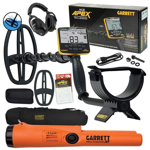 Garrett ACE APEX-Detektor mit 6 x 11 DD Viper-Suchspule, Z-Lynk-Kopfhörer, Pro-Pointer bei Z-Lynk und Tasche