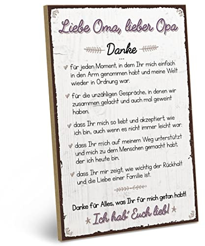 ARTFAVES® Wandbild Holzschild mit Spruch - DANKE liebe Oma, lieber OPA - Türschild Retro Vintage Deko Bild Geschenk - Großeltern, Dankbarkeit