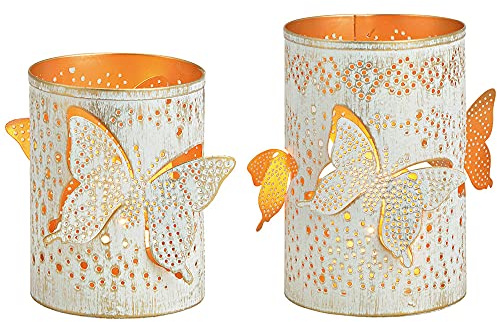 2er Set edle Windlichter SCHMETTERLING aus Metall in weiß & gold Kerzen-Ständer Heim & Garten Raumdeko modern Weihnachts-Deko Kerzen-Halter für Teelichter & kleine Stumpenkerzen Modern Living