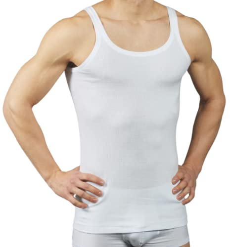 VP PINUCCIO VENEGONI Juego de 3 camisetas de tirantes para hombre, ropa interior acanalada; Made in Italy 100% algodón mercerizado; camiseta de tirantes de hombro estrecha íntima blanca negra sin