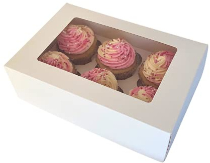Bake Pro | 10 x Premium 6 Cupcake Boxes | Recyclable & Food Grade Cardboard Box | Easy Pop-Up Construction | Adjustable Insert for Muffins & Cupcakes | Transparent Display Window | Made in the UK