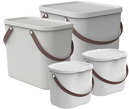 Rotho Albula 4er-Set Aufbewahrungsbox mit Deckel 40 L 25 L 2 x 6 L Weiß | Aufbewahrungsboxen für Aufbewahrung, 4er-Set mit vier Boxen, 1 x 40 L, 1 x 25 L und 2 x 6 L, Deckeln, recyceltem PP, Weiß