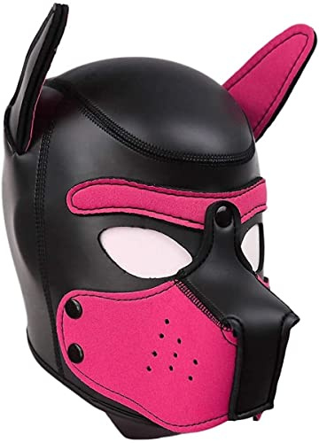 YiQin RWSX Hundemaske, Weiche Latex Petplay Hundemaske mit Ohren Welpenmaske Hunde Masken, Abnehmbarer Mund, Geeignet für Halloween, Urlaubsparty
