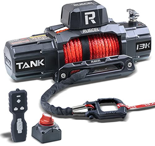 RUGCEL WINCH 15000lb serbatoio impermeabile elettrico sintetico corda verricello 12V con Hawse Fairlead, 2 in 1 telecomando wireless, corda rossa, per camion SUV