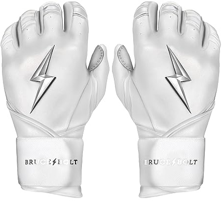 BRUCE BOLT Chrome Series Long Cuff White Batting Glove - White Youth XLarge