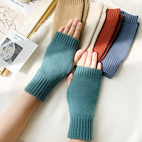 Liyinco Damen Süße Bunte Strick Fingerlose Handschuhe Winter Warme Plüsch Fingerlose Handschuhe Outdoor Büro Halbfingerhandschuhe Grün Einheitsgröße