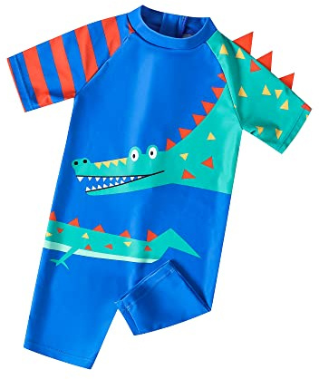 Ewbob Boy Swimsuit Sun Protection Short Sleeve One Piece Swimwear 18M-6Y | Boys Swimming Costume,Kids Swim Costume,Boys Bathing Suit,Toddler Swimsuit,One Piece Swimsuit,18 Months to 6 Years,UPF 30+