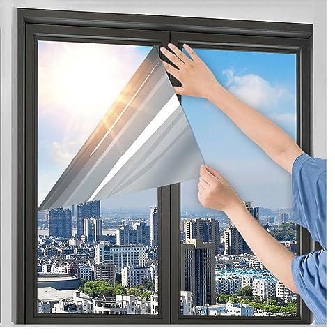 Film Fenêtre Anti Regard Protection Solaire Film Miroir sans Tain, Film Adhésif pour Fenêtre pour La Maison, Le Bureau, Réutilisable sans Résidu(Size:150x200cm)