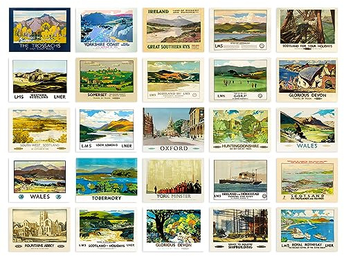 Artery8 50 Pcs British Railway Train Sea Travel Aesthetic Collage Kit Wall Art Prints A6 Set Pack 14.8 x 10.5 cm (5.8 x 4.1) Room Decor Collector GNER GWR Rail Poster