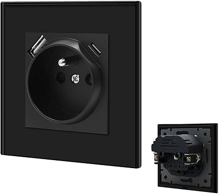BSEED Prise Murale USB C,Prises Electriques Standard avec des griffes,Multiprise Murale avec USB Max 2.1A,16A Prise de Courant Alternatif,Convient Ipad,Smartphone(1 Prise avec USB et Type C,Noir)