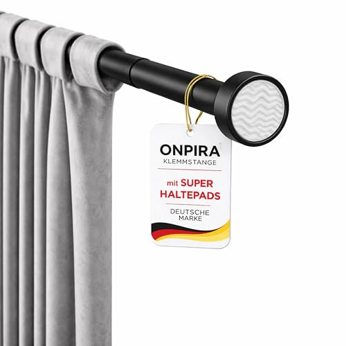 Onpira® Gardinenstange ausziehbar ohne Bohren – Teleskopstange in 5 Längen (40–240 cm) & 3 Farben – variable Teleskop-Stange für Fenster & Vorhänge, Edelstahl, Weiß oder Schwarz (55-90cm, Schwarz)
