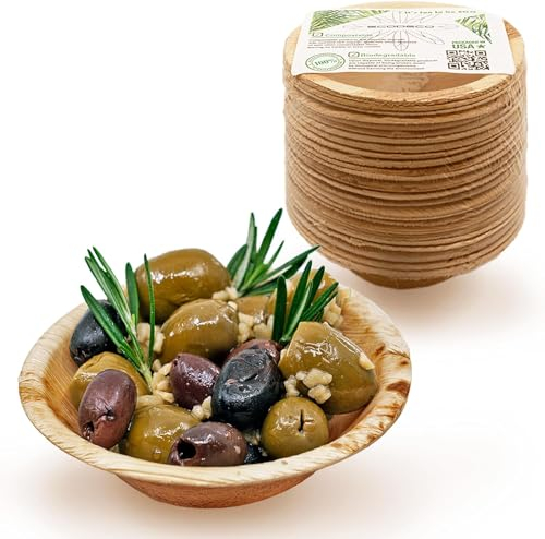 ECODECO 100 Palm Leaf Small Disposable Bowls - 4 Inch Round Sauce Dipping Bowls - Compostable Eco Friendly Like Bamboo Party Plates For Bite-sized Antipasti Pickles, Nuts Jam Honey or Mini Ice Cream