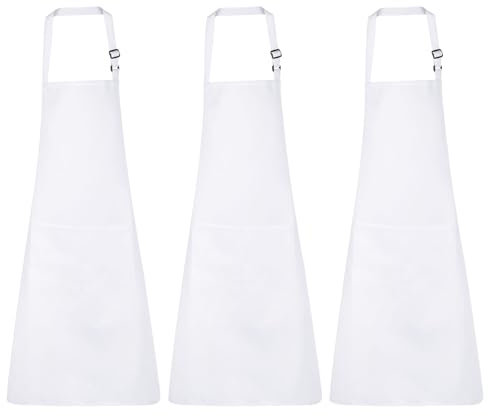 sourcing map Verstellbare Küchenschürze, Polyester, Künstler-Malschürze mit 2 Taschen, für Damen, Herren, Koch, Küche, Restaurant, Handwerk, Garten, Kochen, weiß, 89cmx67cm