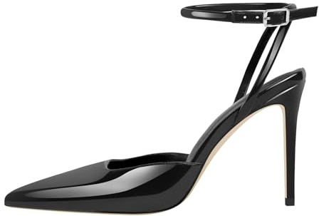 blingqueen Damen Spitze Pumps Riemchen High Heels Slingback Riemchenpumps Lack Schwarz 44 EU