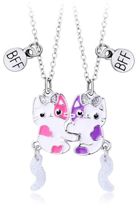 CERSLIMO Best Friend Necklace - Bff Necklace for 2 Girls, Matching Friendship Gifts | Cute Cat Magnetic Pendant Necklaces, Best Friend Necklace Gifts for Kids Jewellery Birthday Christmas Gifts