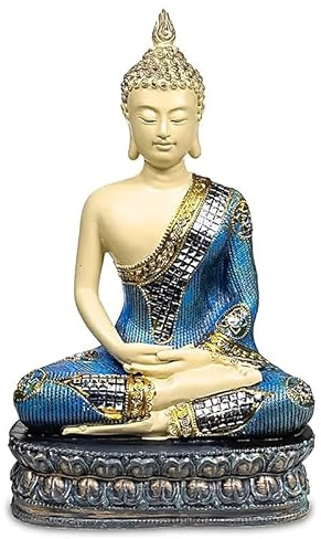 Statua Buddha h 32 x 20 x 15 poliresina con intarsio a Mosaico a Specchio Meditazione
