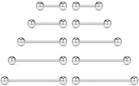 NewkeepsR 20G/18G/16G/14G/12G/10G Steel Tongue Ring Nipple Piercing Barbell
