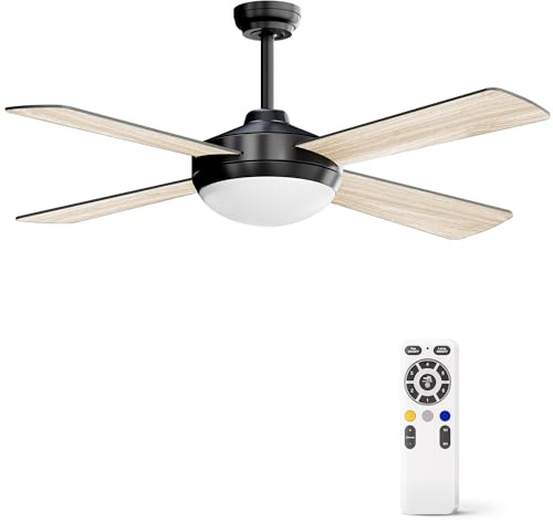 HOOLED Ventilateur plafond avec lumiere DC Moteur sans balais, faible consommation d'énergie 116cm, 6 vitesses réglables, lumière LED avec 3 couleurs réglables