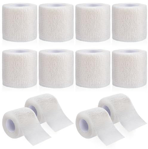 WuGu Bandage Autoadhésif Cohésifs (5 cm x 4.5 m), 12 Rouleaux bandage autoadhésif Cohésifs, Élastique des Sports Bandage pour Doigt, Poignet ou La Cheville-blanc