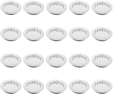20 rejillas de ventilación de acero inoxidable de 53 mm, rejillas de aire circulares blancas con cubierta de malla de ventilación para armario, guardarropa, mueble zapatero