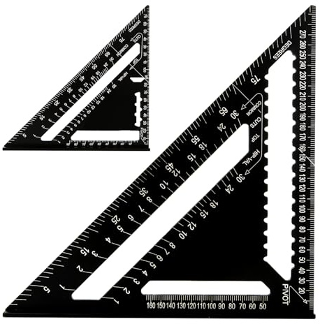 WOPPLXY 2 Pièces Equerre Menuisier, 170mm et 300mm Equerre Charpentier Noir, Aluminium Regle pour Charpentier, Ingénieur, Couvreur, Bricolage Outillage