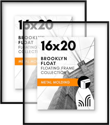 Americanflat Aluminum 16x20 Floating Picture Frame with Shatter-Resistant Glass - Set of 2 - Use as 11x14 Frame or Display 16x20 Photo - Signature Float Collection - Photo Frames for Wall - Black