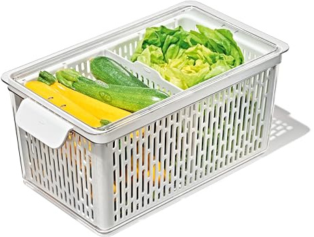 OXO Good Grips Produce Saver - Großer Mülleimer, 35,1 x 18,8 x 15,5 cm, Weiß | Kühlschrank-Organizer und Aufbewahrung, Innenkorb hält Lebensmittel länger frisch, ideal für Blattgemüse und großes Gemüse