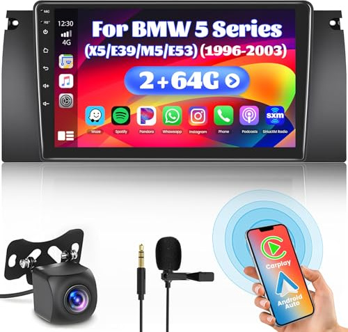 Inefala 2+64G Android 15 CarPlay Radio para BMW 5 Series (X5/E39/M5/E53) 1996-2007, Pantalla Táctil de 9'' con CarPlay y Android Auto, Soporte Navegación GPS Mirror Link Bluetooth RDS AHD WiFi DSP