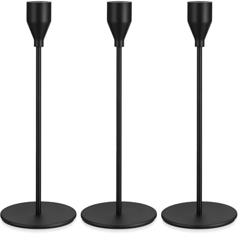 Set di 3 Porta Candele da Tavolo, 24 cm Candelabro Neri, Portacandele Conico per Tavoli, Porta Candela, Portacandele in Metallo, Candeliere da Tavolo Decorazioni per Matrimoni Compleanni Natale