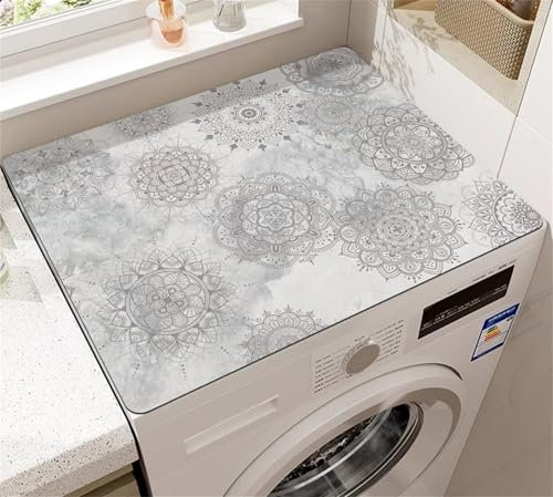 Highdi Housse de Protection pour Machine à Laver Top, Mandala Blanc Noir, Coussin de Machine à Laver Antidérapant Housse de Machine à Laver pour Machine à Laver Ou Sèche-Linge (50x60cm,Blanc)