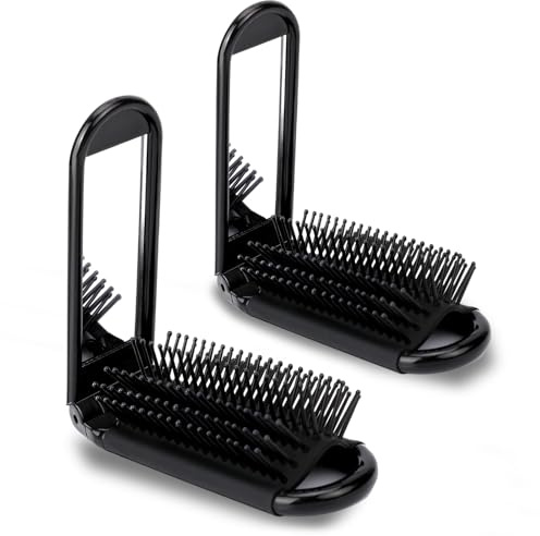 2 PCS Folding Hair Brushes with Mirror, Pocket Foldable Massage Comb Portable Compact Hair Brush Mini Wet Travel Hair-Brush for Women Girls Men