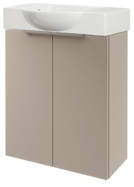 FACKELMANN B.Paris Gäste WC Waschtisch Set SBC – 55 cm breit, Cubanit Grau, Aufsatzwaschbecken Keramik Weiß, Hahnloch Links, Ideal für kleine Bäder