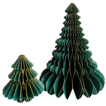 Generisch Desktop-Faltpapier-Weihnachtsbaum, Papiertechnologie, Rustic Paper Christmas Tree, 3.2 cm, Grün, Weihnachten, Hängend, 2 Stück