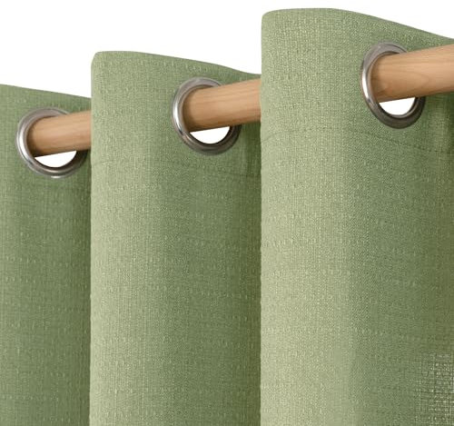 LAMIT Sage Green Linen Textured Curtains for Bedroom, Grommet Thermal Insulated Thick Curtains Light Filtering Panels for Living Room/Outdoor/French Door, Set of 2 Panels, W60 x L84