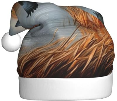 Gfhwpxcnb Jagd fliegende wilde Ente 1 Weihnachtsmütze, Weihnachtsmannmütze, Urlaub für Erwachsene, Unisex, Plüsch, Komfort, Weihnachtsmütze für Neujahr, festliche Party