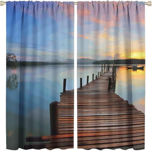 Vorhang Blickdicht 3D Sonnenuntergangslandschaft Muster Ösenschal - 2 Stücke Verdunklungsvorhänge Mit Ösen Schlafzimmer Wohnzimmer Schallschutz Vorhang Verdunkelung Gardinen, 150X166 cm (B -626688376