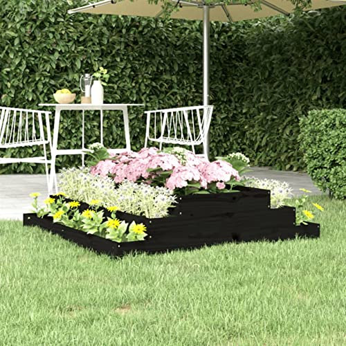 Gecheer Fioriera nera 110 x 110 x 27 cm in legno massello di pino, vassoio per coltivazione fiori erbe piante, letto rialzato orto per terrazza balcone esterno tipo B