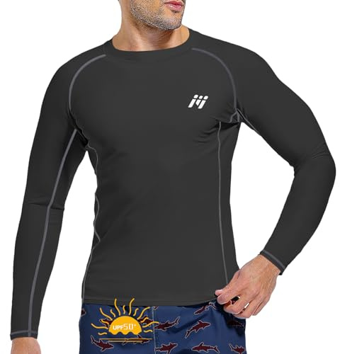 MEETWEE Men's UPF 50+ Swim Rash Guard Vest, Long Sleeve UV Sun Protection Shirts Swimming Tops, Quick Drying Lightweight Swim Shirt Watersport Outdoor