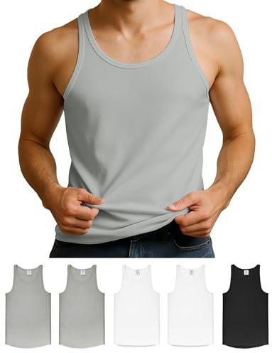 ALPIDEX Linne Undertröja Herr 5-pack 100% Bomull Ärmlös Ribbad Basic | Tank Top, Klassisk, OEKO-TEX, Andningsbar, Arbete, Fritid, Sport, Vit, Svart, Under Skjortan