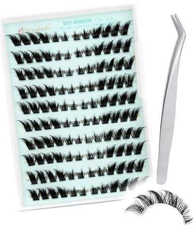 Obeyalash Selbstklebende Wimpern Cateyes Lashes Cluster Wimpernverlängerungen 120 Stück 7-15mm, gemischte Aufpresswimpern Kein Kleber Nötig, künstliche Wimpern mit Wimpernpinzette