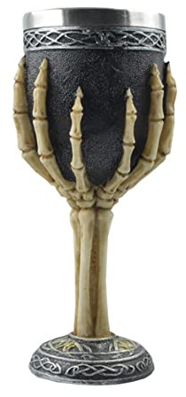 ohodhmnu Horrible Weinkelch aus Kunstharz, Edelstahl, Skelett, Totenkopf, Opfer, Weinkelch, Kelch, Gothic, Beinhaus, Halloween